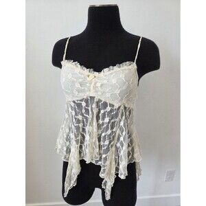 Nectar Lace Top Ivory Cream Fairy Festival Angel Coquette Sheer Y2K 90s Small